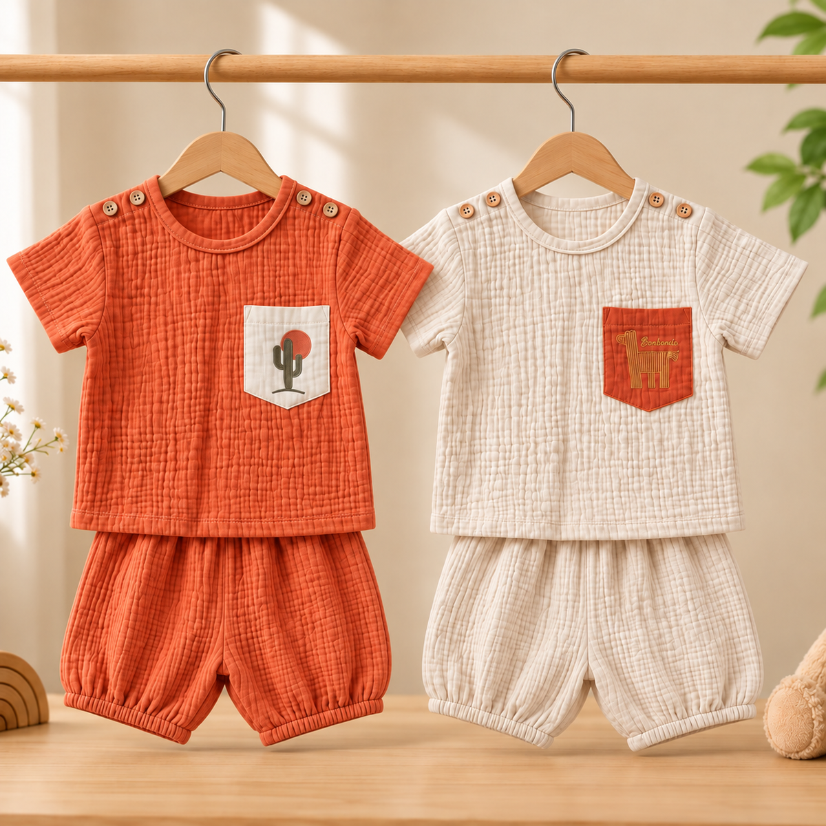 Citrus Tide - Crinkled Muslin Co-ord Set with Pocket (Pack of 2)