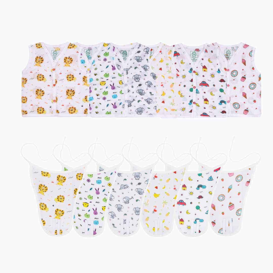 Muslin Matching Button Jablas and Nappies  (6 Jablas & 6 Nappies) - Pack of 12 - Special Edition