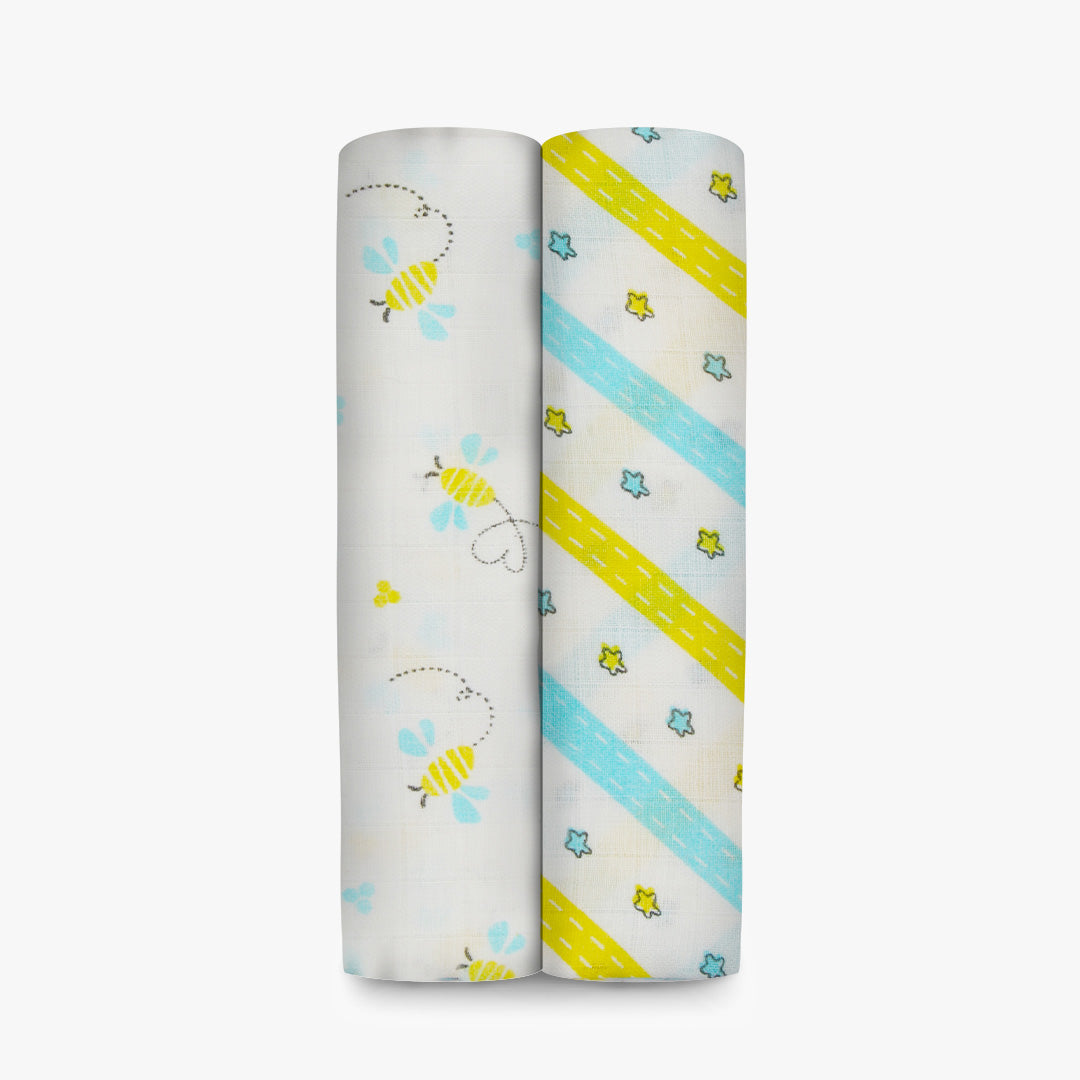 Buzzing Bees - Muslin Cotton Swaddles(Pack of 2)