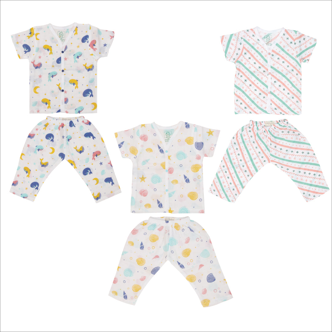 Muslin Sleep Suit for babies and kids (Unisex) Combo 1 - Pack of 3