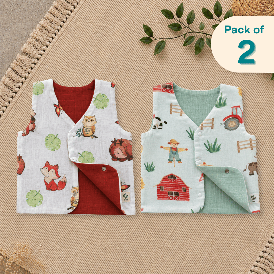 Zoo Holiday  - Reversible Muslin Jabla (Pack of 2)
