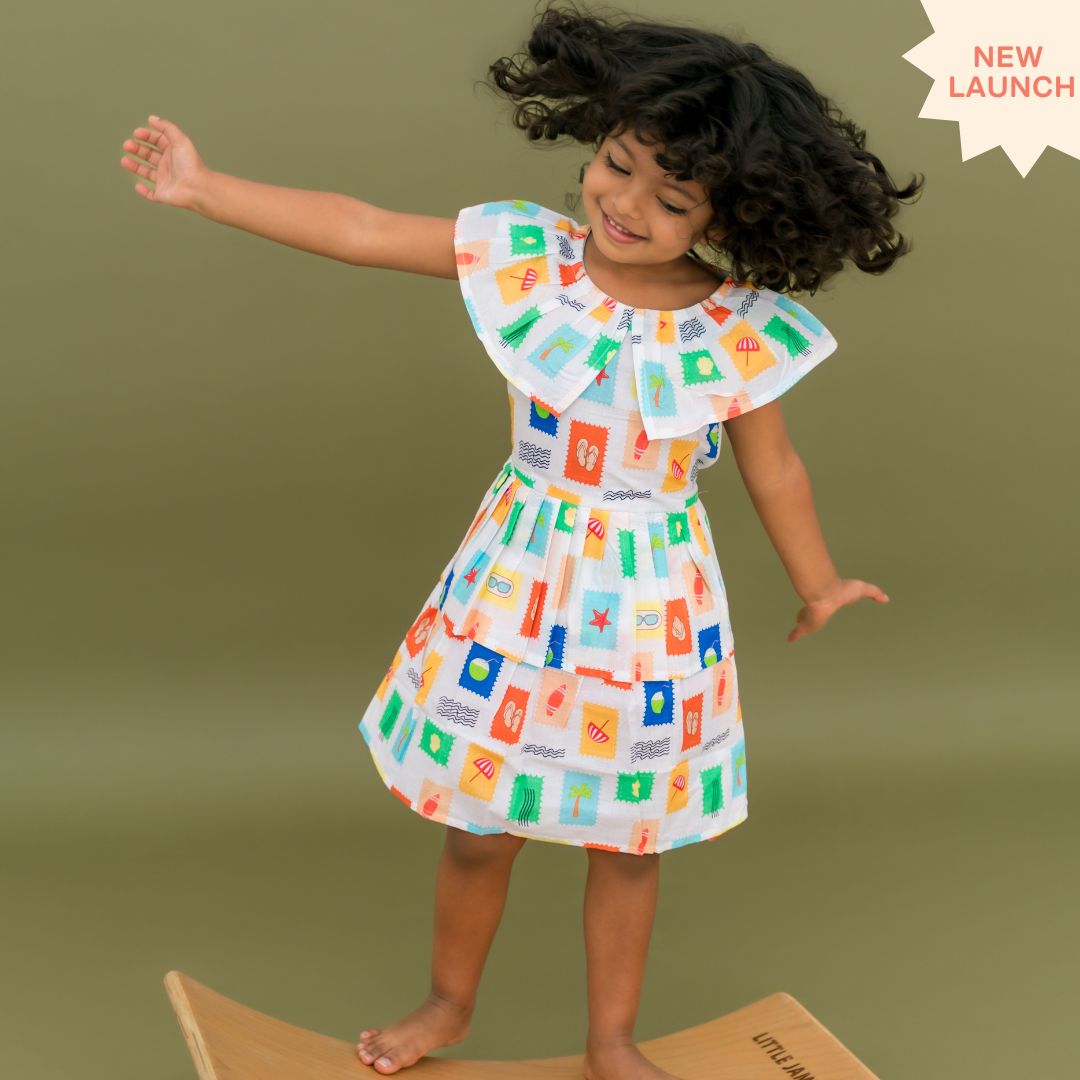 Breezy Leaf - Mulmul Cotton Frill Frock