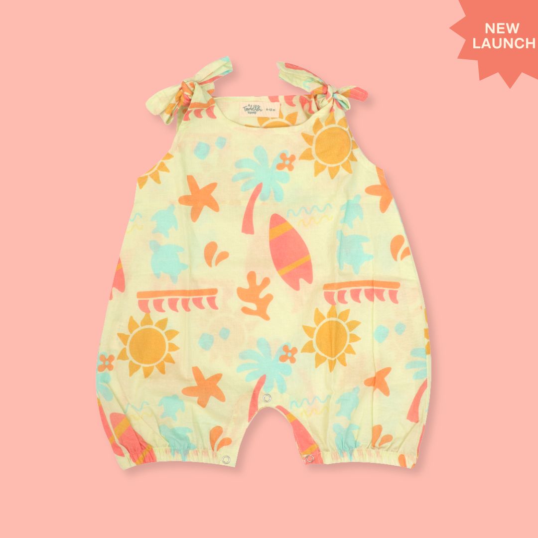 Citrus Splash - Mulmul Cotton Knot Type Romper