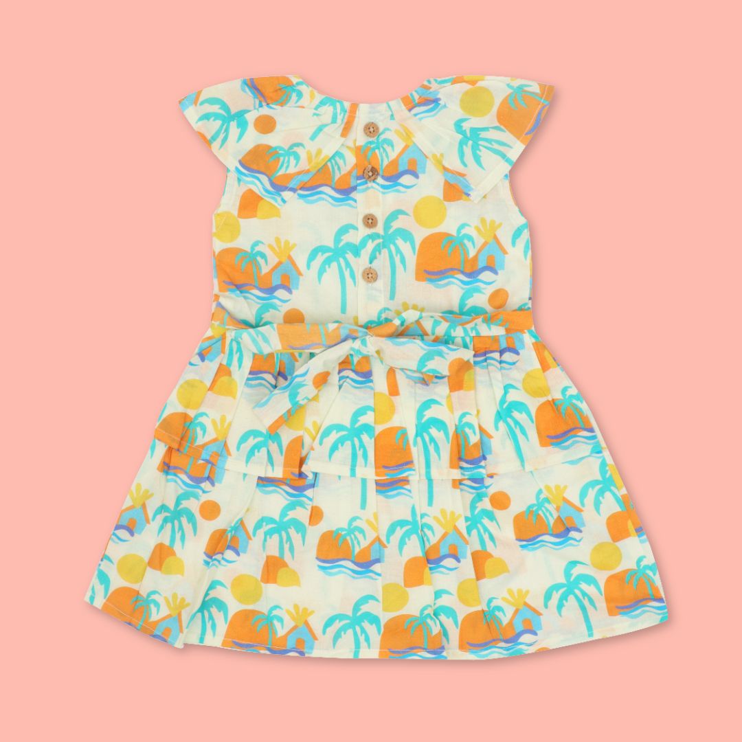 Breezy Leaf - Mulmul Cotton Frill Frock