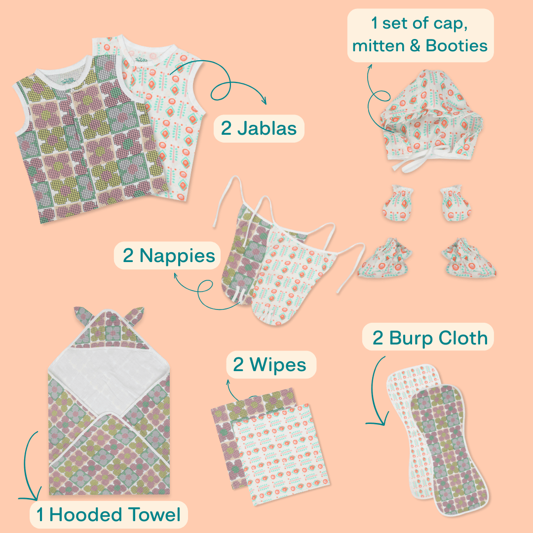Beaky Stripes- Muslin 12 Piece Combo Pack (0-3M)