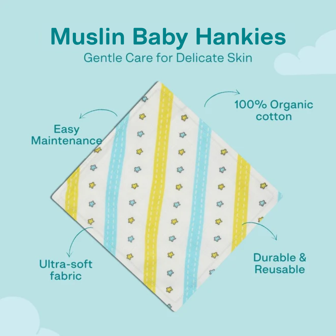 Muslin Organic Cotton Hankies Large for babies (Pack Of 4)